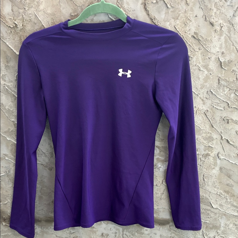 Girls Under Armour Vibrant Purple Athletic Long Sleeve Top Size YL worn 1x